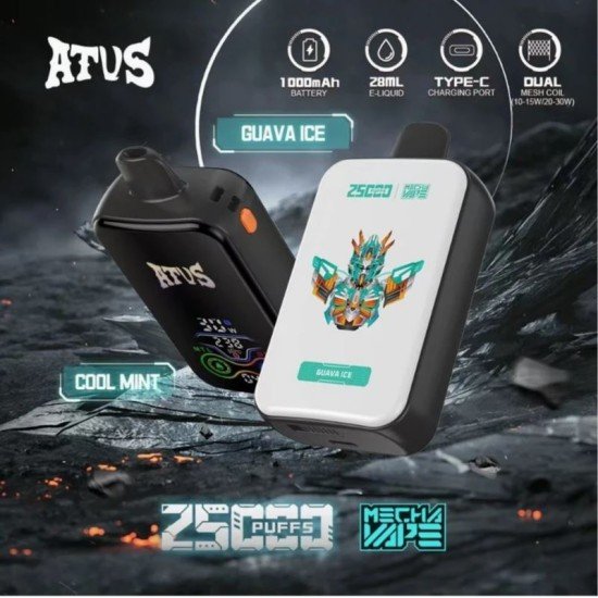 ATVS Mecha 25000 Puffs Disposable Vape: Smart Display & Adjustable Power.